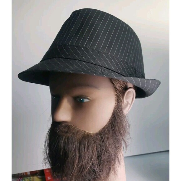 Men's Black Pinstriped Fedora Style Hat -  Size S/M - Picture 3 of 10